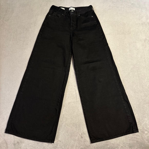 Universal Thread Women's Mid Rise Super Wide Leg Jeans Black Size 2 Button Fly - Picture 1 of 13
